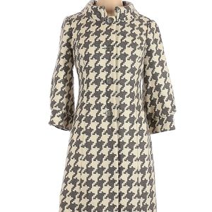 Anthropologie Tabitha Houndstooth Wool Blend Greybar Coat 3/4 Sleeve Retro